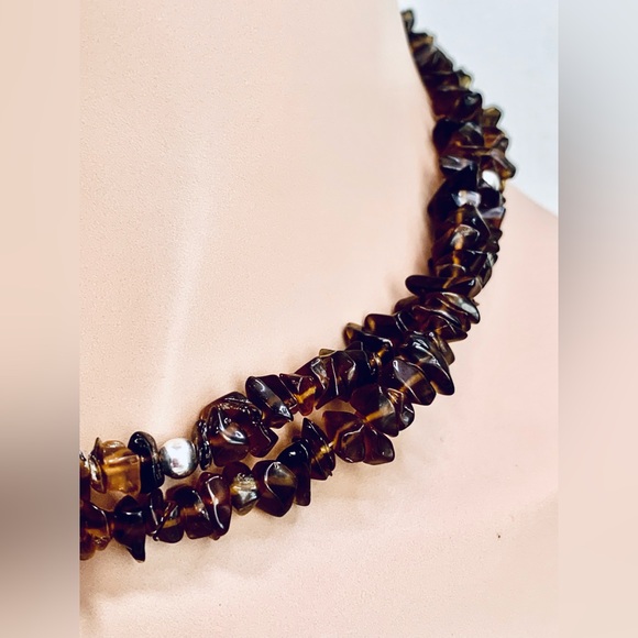 Early Silpada VERY RARE 2-Strand Sterling & Amber Bead Toggle Clasp Necklace - Picture 4 of 16